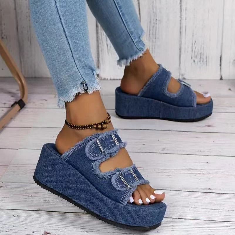 GR Denim sandals with buckle