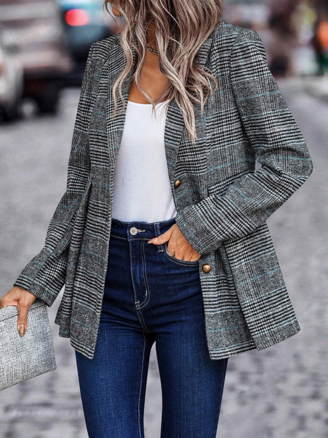 GR | Stylish Autumn Classic Checkered Button Blazers for Women