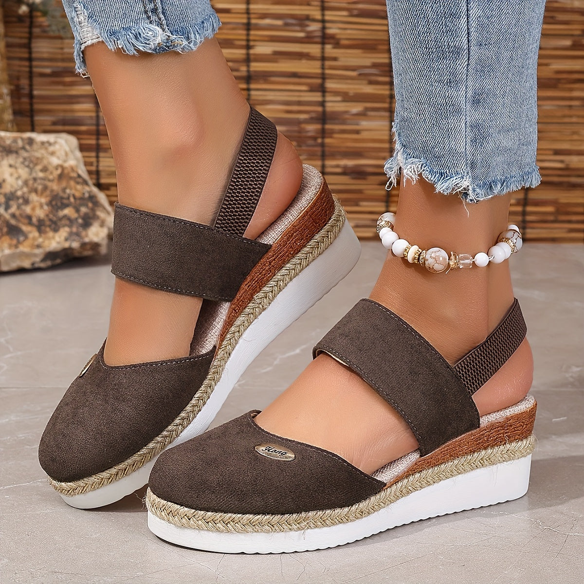 GR | Women's Platform Sandals: Non-slip, Closed Toe, Elastic Strap