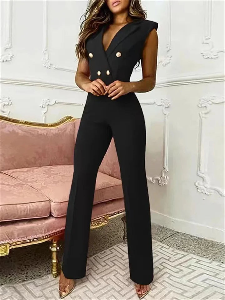 GR | Jumpsuit with V-neck and pied-de-poule print | Trendy and elegant