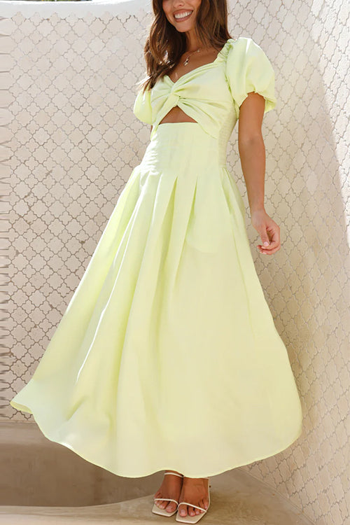 GR | Rosiedress Puffärmel Twist-Front Cut-Out Schwung Maxi-Kleid