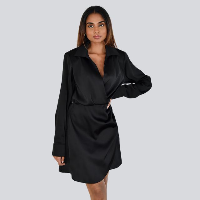 GR | Satin-Minikleid mit V-Ausschnitt und Raffung