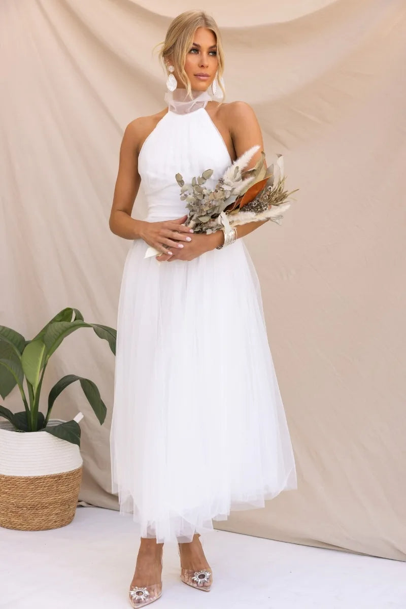 GR | Halter Tüll Midi Kleid