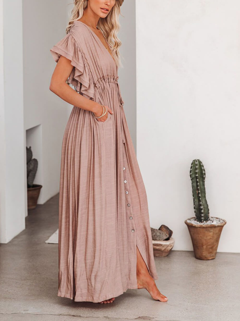 GR | Stylish maxi dress with flutter sleeves for women