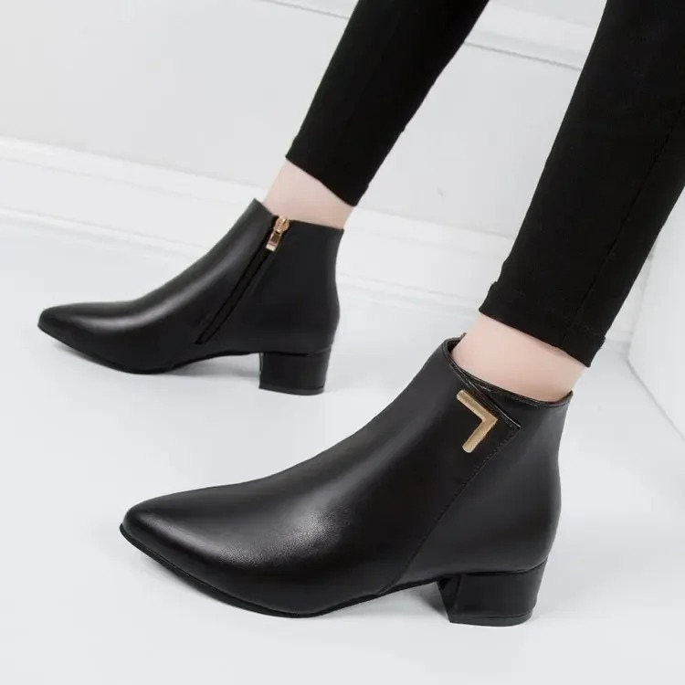 GR | Ankle boots with pointed toe and side zipper, women's ankle boots