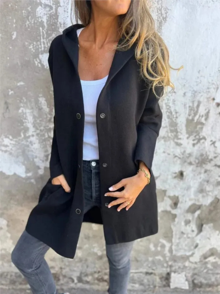 GR | Long Cardigans for Women Elegant Cardigan with Hood and Buttons
