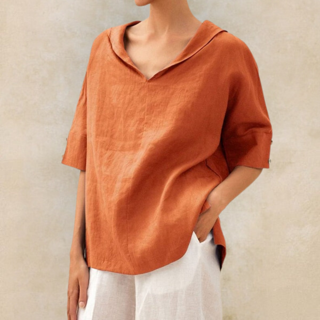 GR | Women's V-neck casual linen shirt