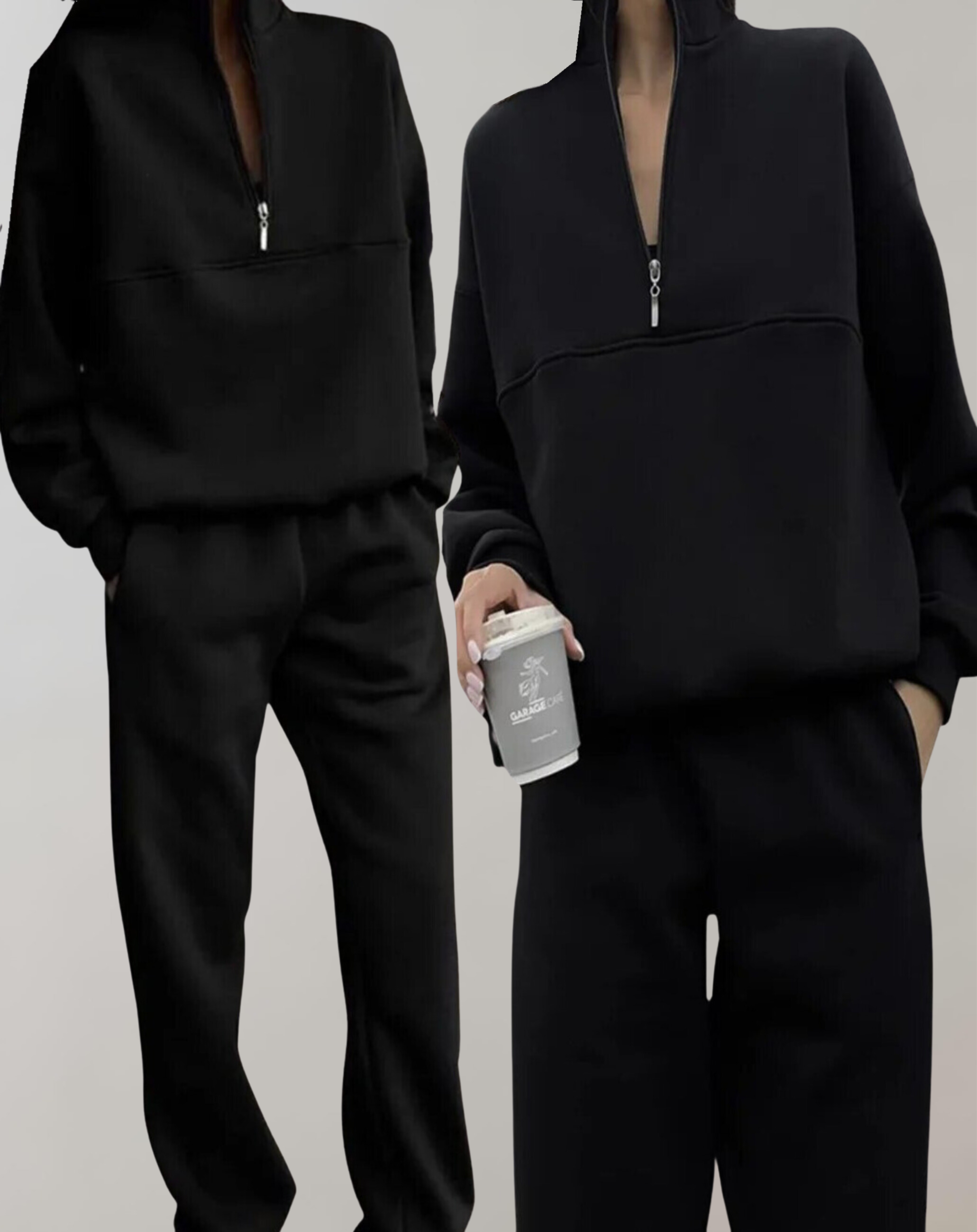 GR | 3-piece fleece tracksuit set - stylish women's zip-up top and jogging pants