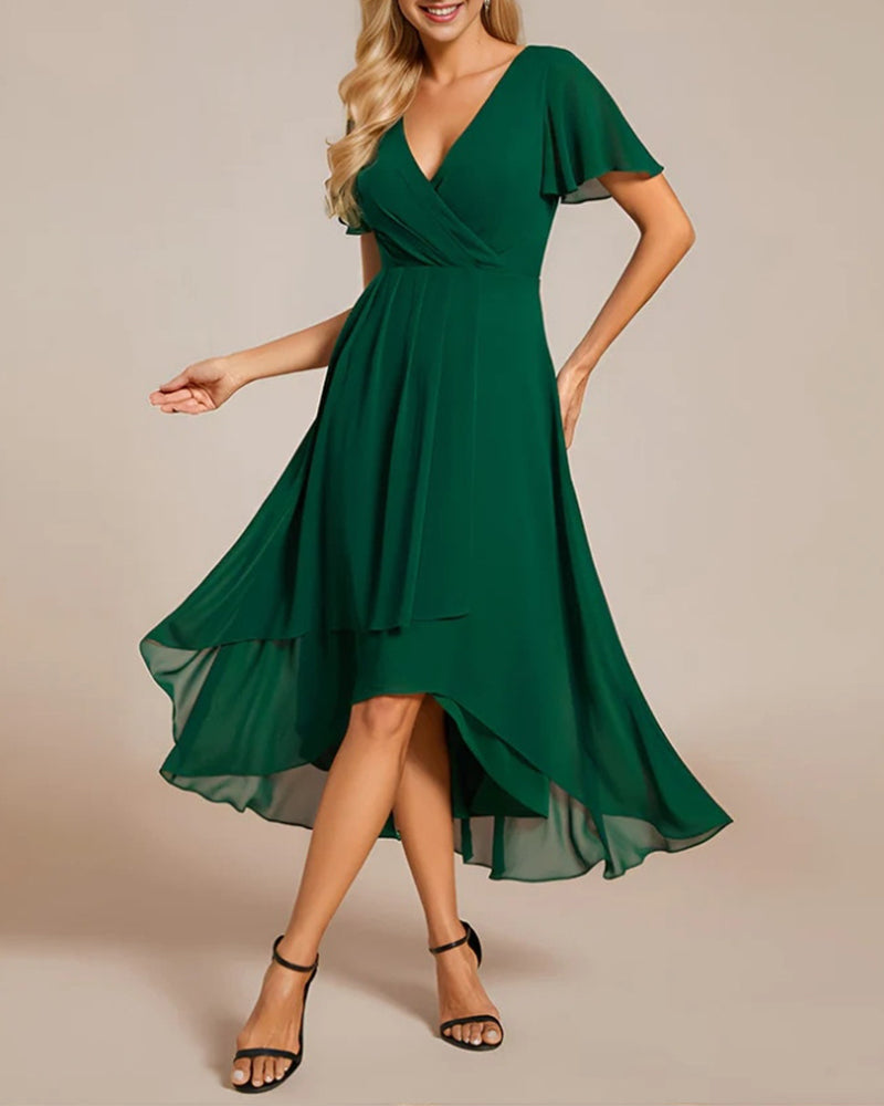 GR | Kleid mit V-Ausschnitt und Rüschenärmeln
