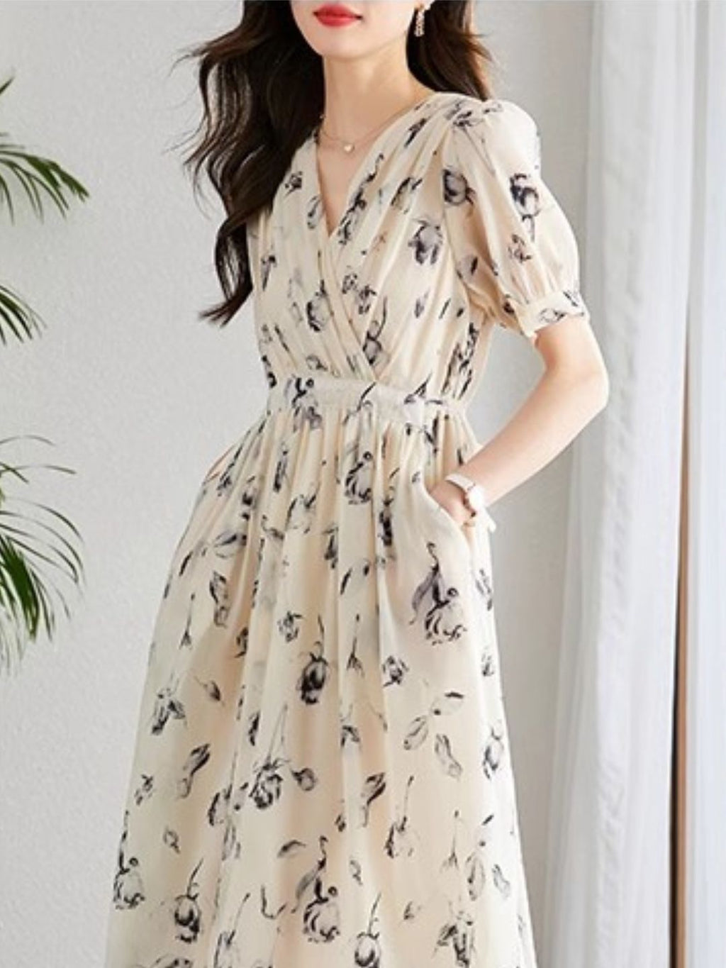 GR | Temperament Kurzarm Chiffonkleid