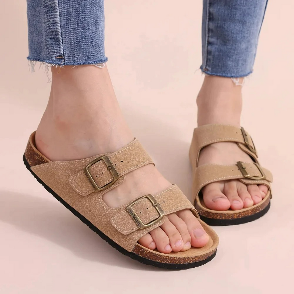 GR | Suede Women's Sandals with Double Strap