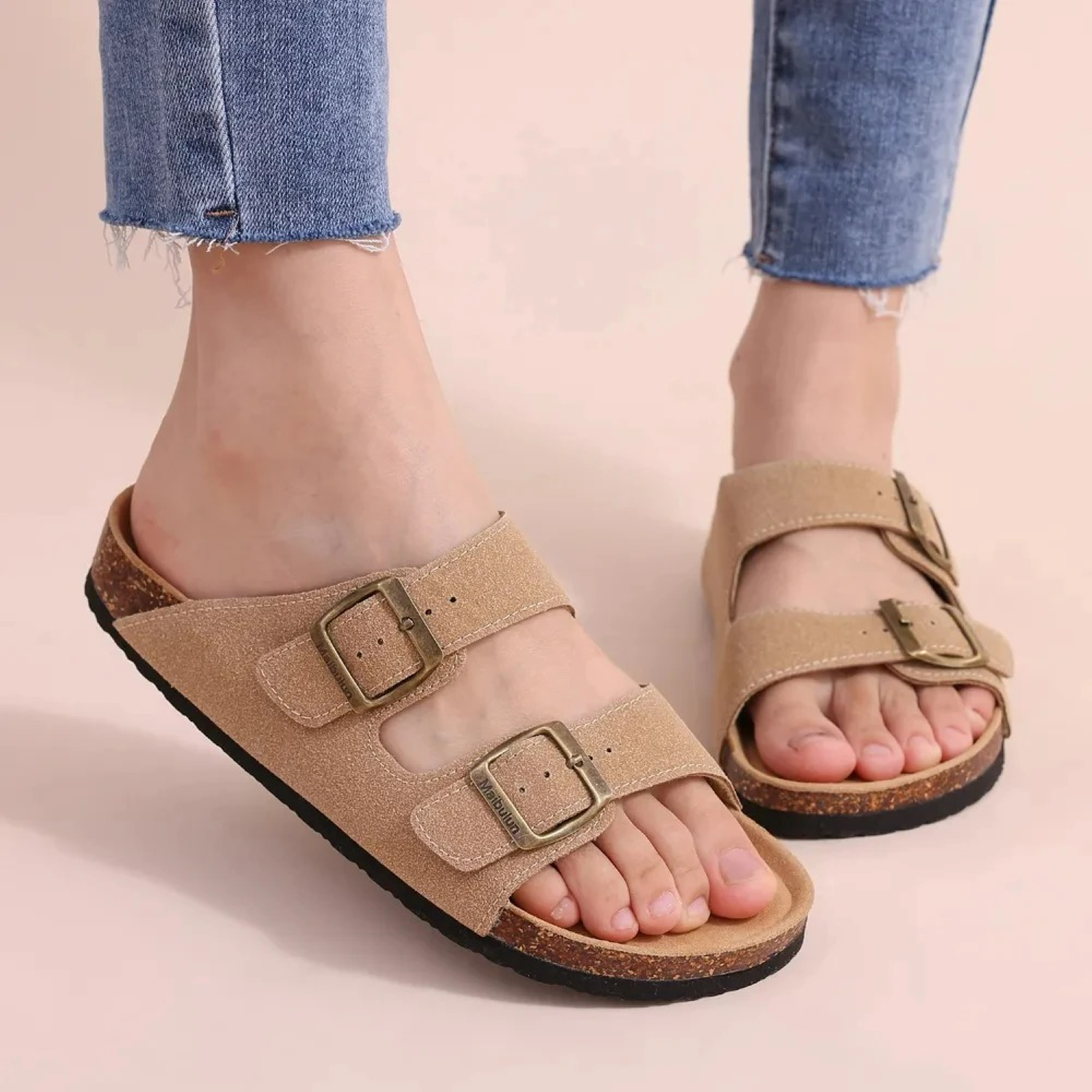 GR | Suede Women's Sandals with Double Strap