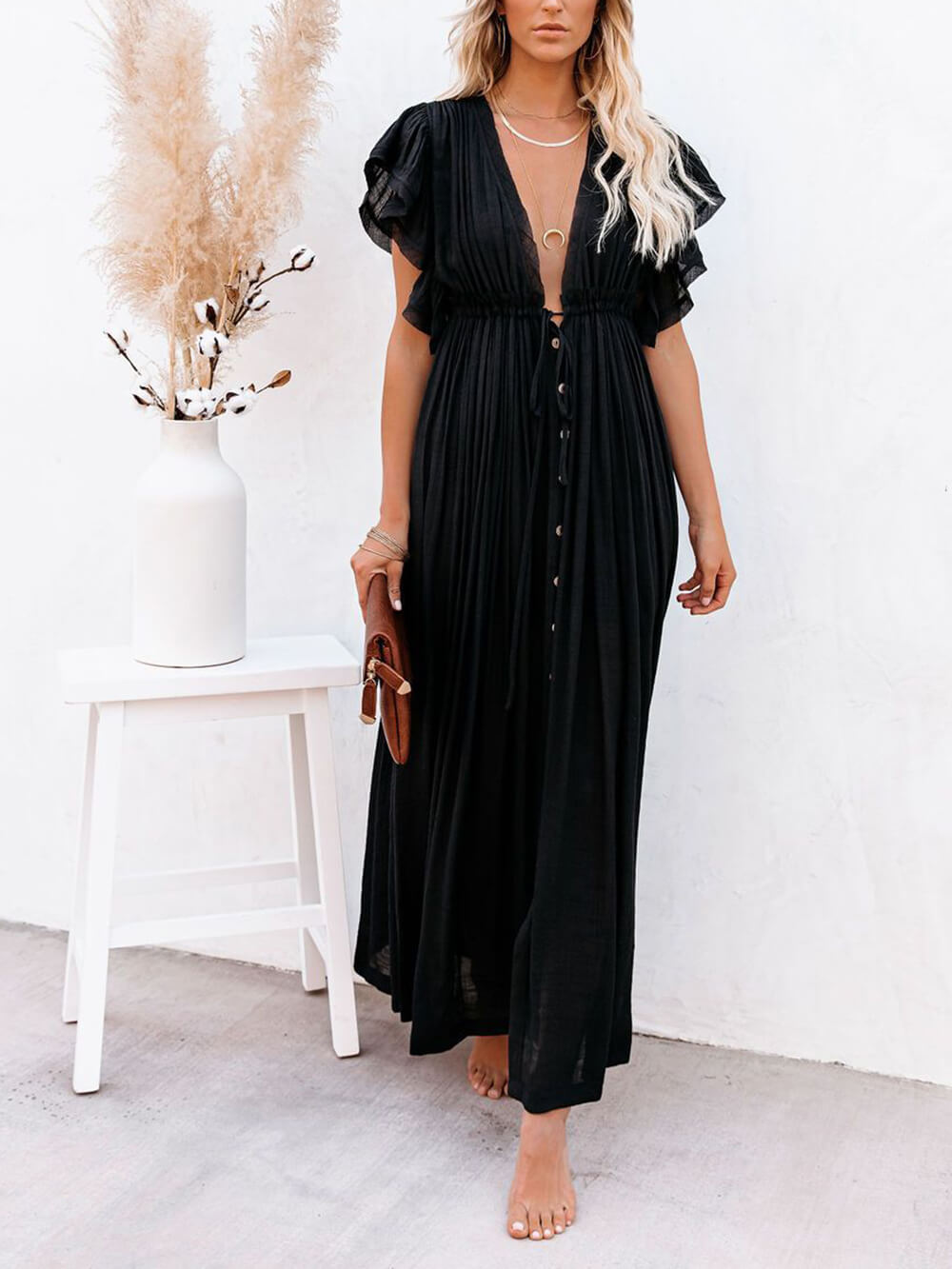 GR | Style Maxi Dress with Flutter Sleeves for Women