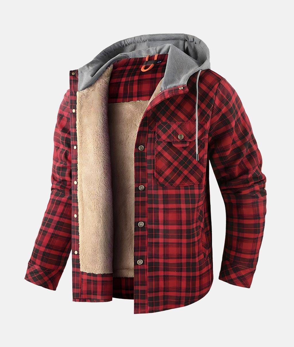 GR | Checkered flannel jacket with hood and faux fur lining