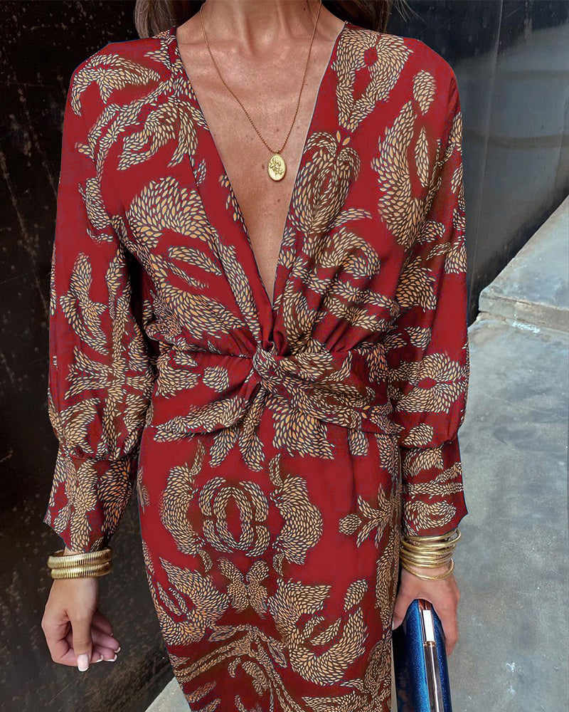 GR | Elegant Floral Tie-Sash Midi Dress