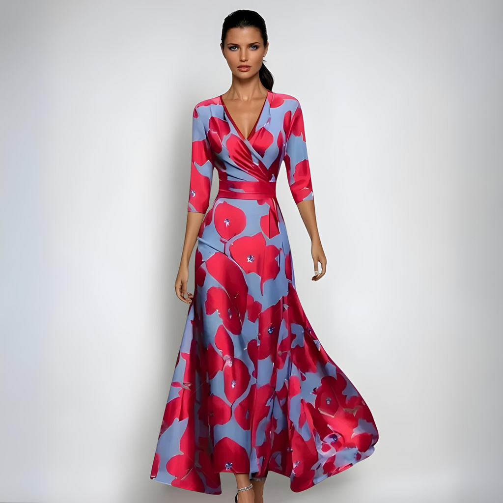 GR | Maxi dress with V-neck and vibrant abstract print for women