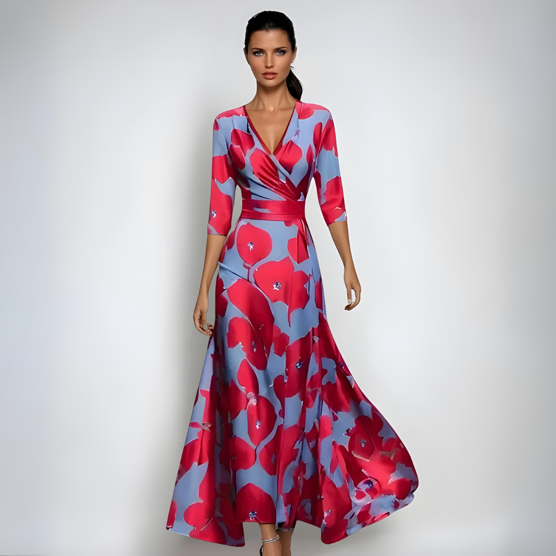 GR | Maxi dress with V-neck and vibrant abstract print for women