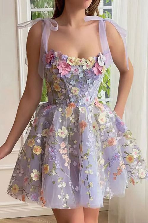 GR | Proof Of Perfection 3D Blume Bestickt Bindeband Mini Kleid