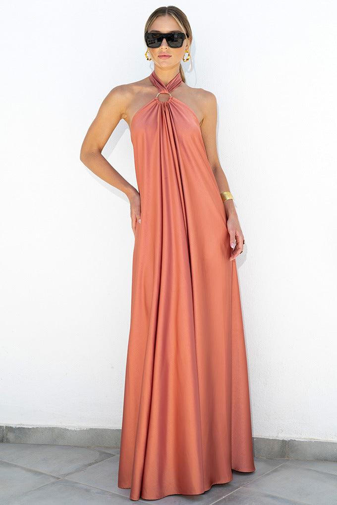 GR | Satin Halter Neck Maxi Dress for Women