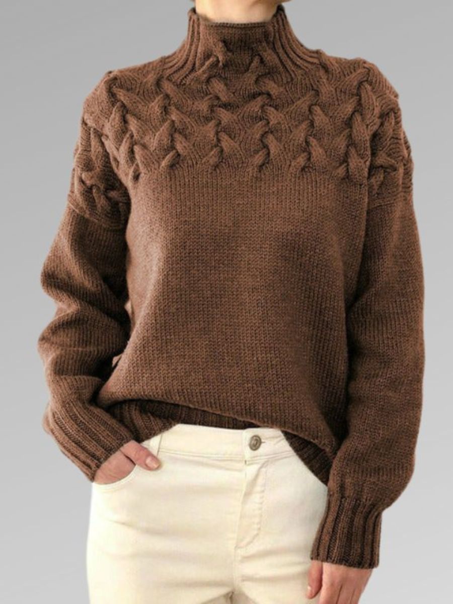 GR - Women's high collar cable knit sweater