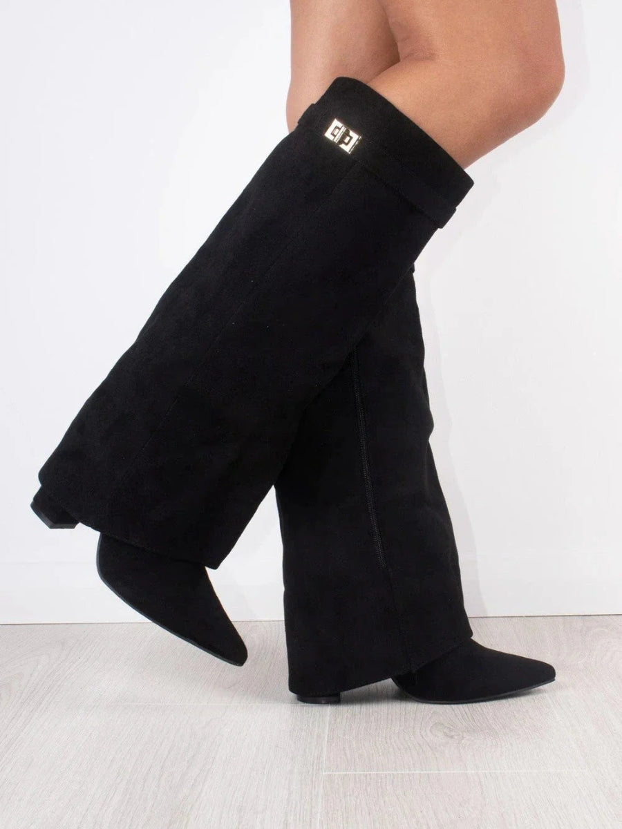 GR | Elegant women's boots made of high-quality suede with golden accents