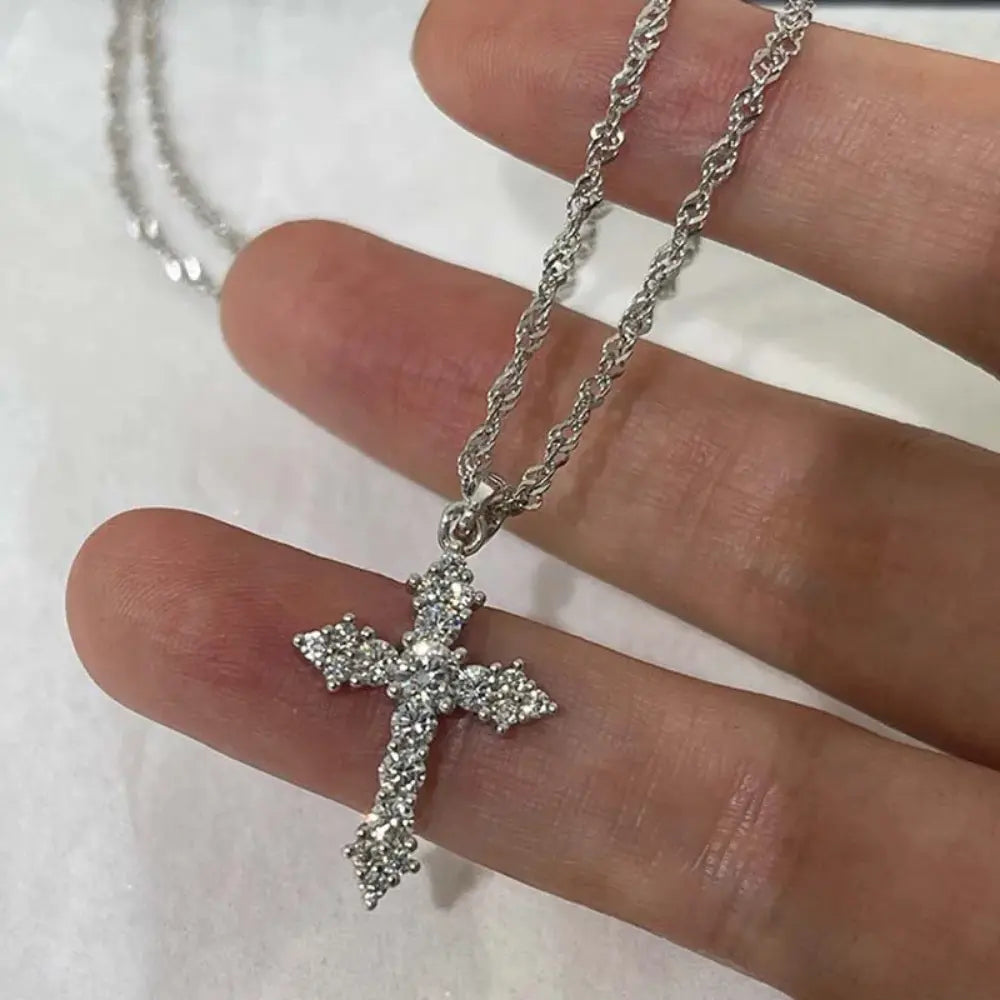 GR | Crystal Zircon Cross Pendant Necklace for Women