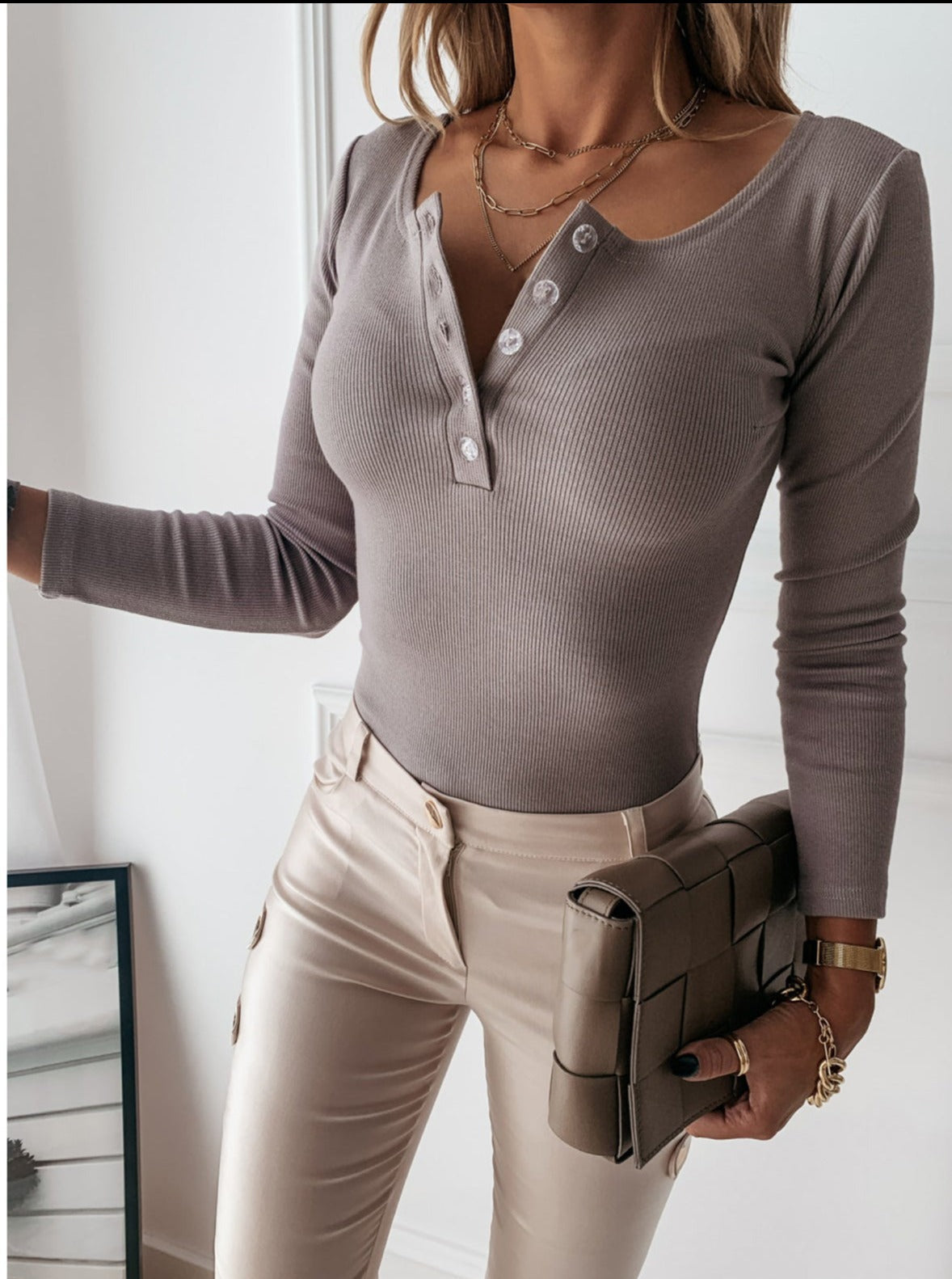 GR Carin Ribbed Henley Tea