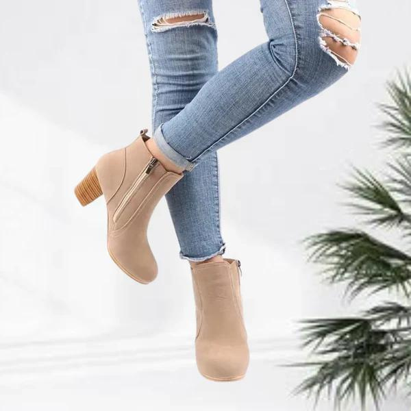 GR | Women's Casual Suede Ankle Boots, Low Block Heel, Side Zipper