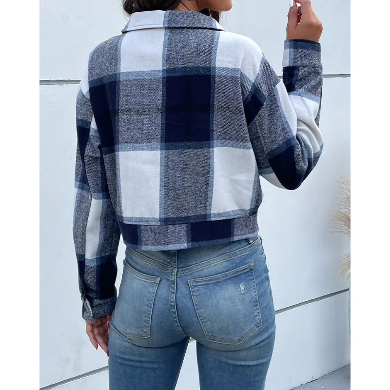 GR | Long-sleeved bomber jacket with check pattern and buttons