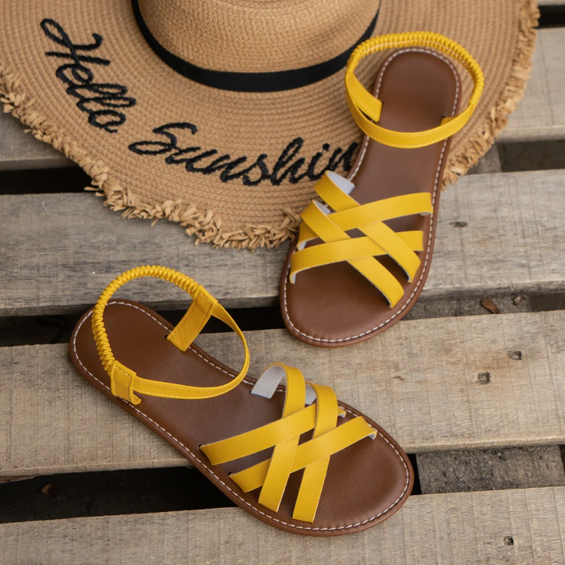 GR | Elegant leather women's sandals, flat shoes