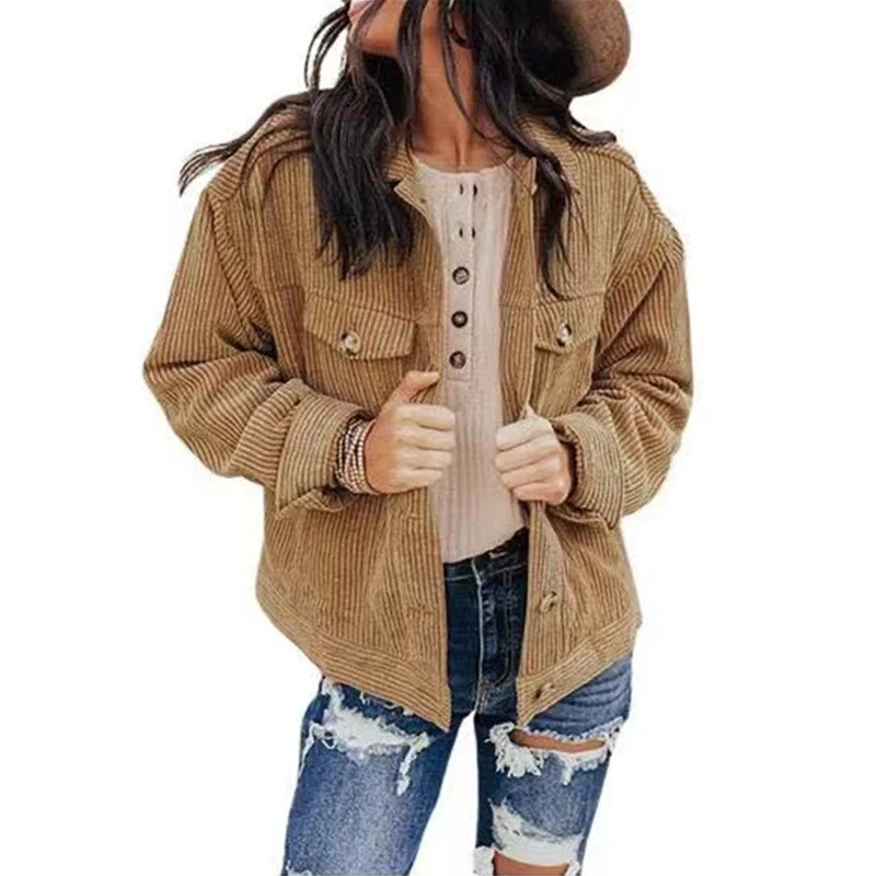 GR | Women's Corduroy Oversized Jacket with Buttons and Chest Pockets