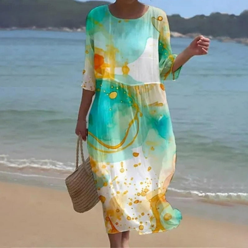 Elegant floral dress that covers the stomach 