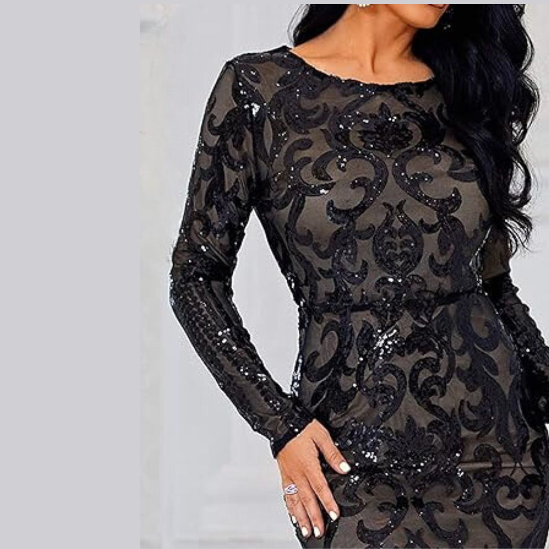 GR | Evening dress with long sleeves and sequins