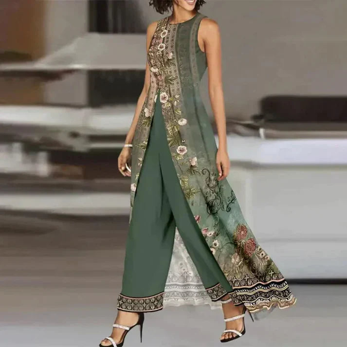 GR - Two-piece set green round neck