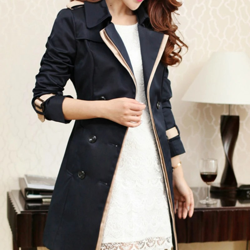 GR | Elegant women's double-breasted trench coat, tailored, mid-length