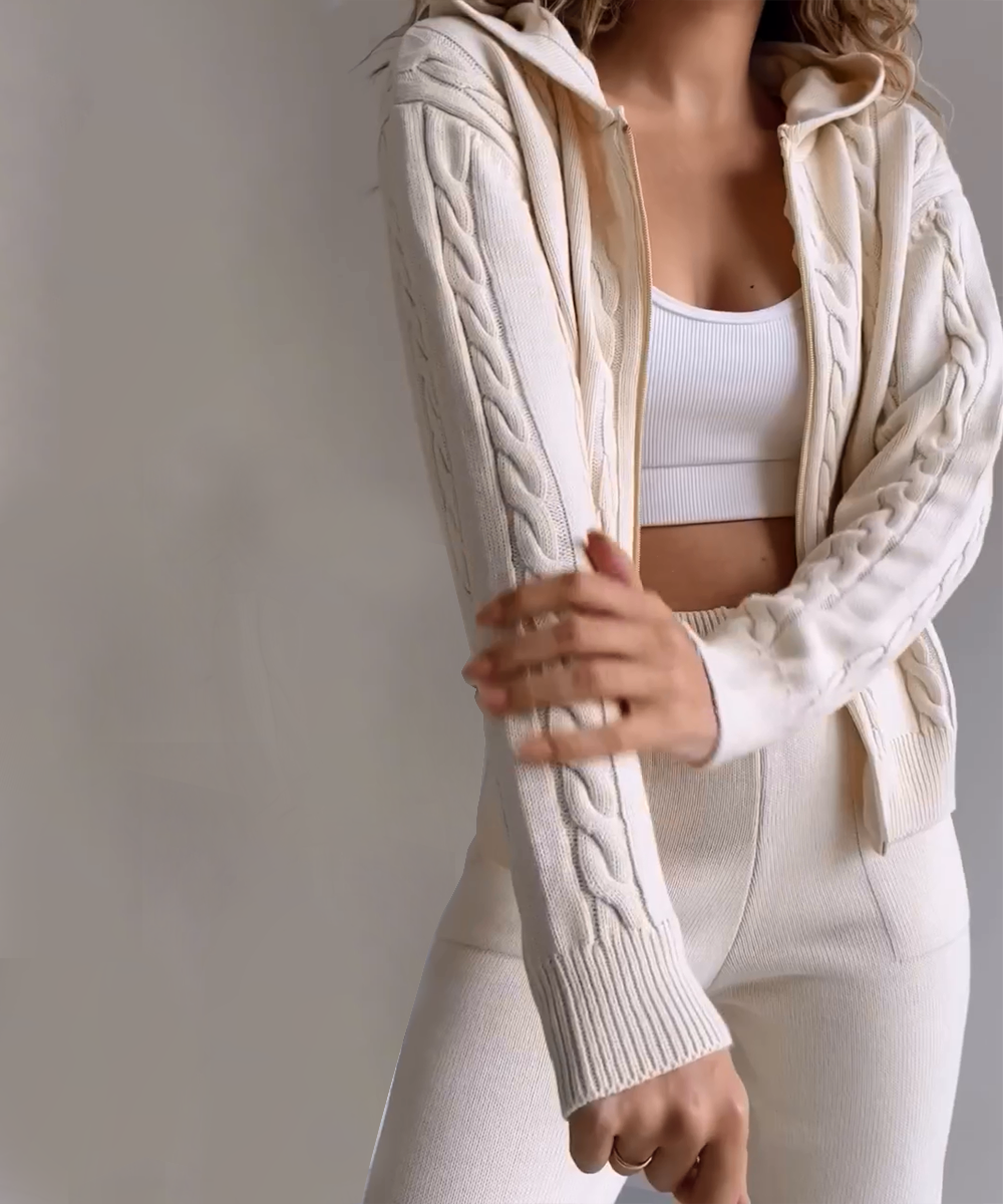GR | teilige gestrickte Lounge-Set - trendiger Hoodie und Jogginganzug für Damen