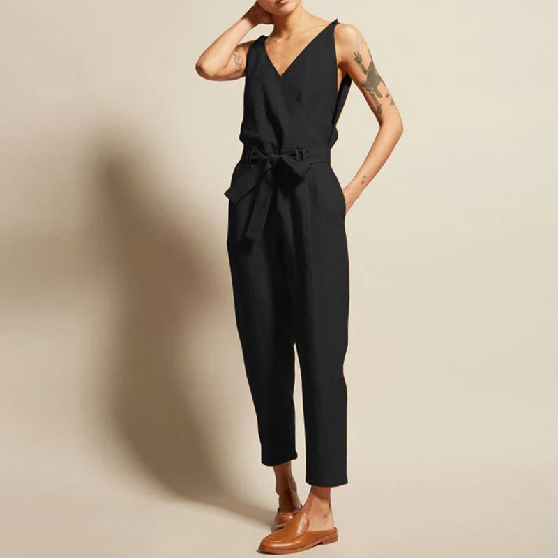 GR | Cotton-linen tank top jumpsuit
