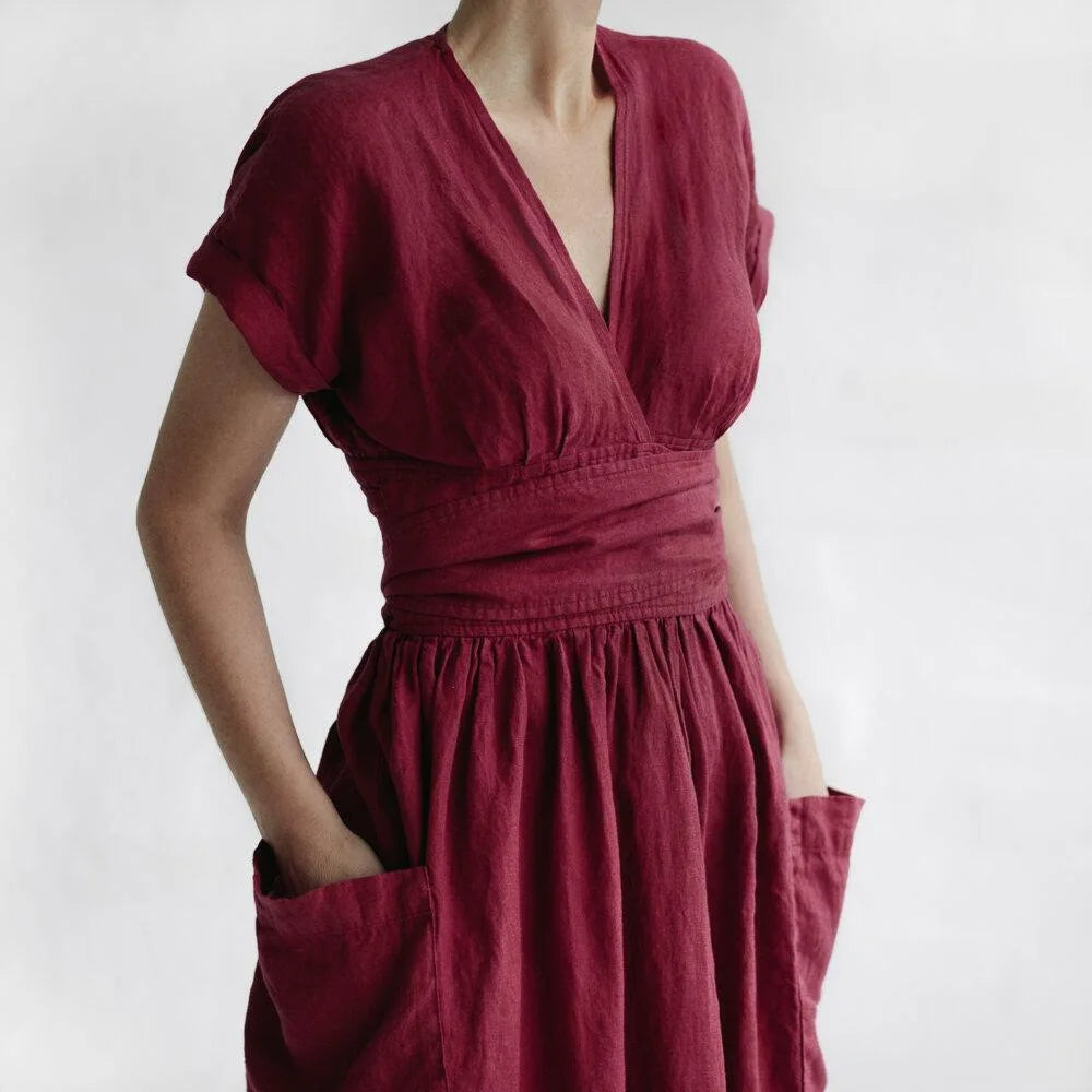 GR | Plain cotton-linen pinafore dress