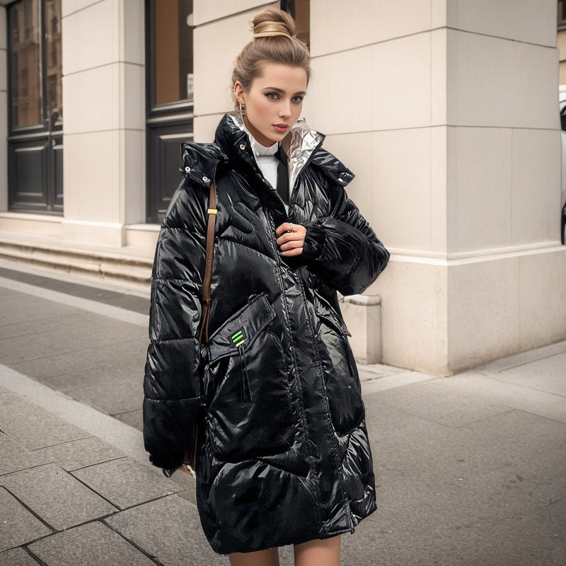 GR | Cool shiny loose mid-length cotton jacket
