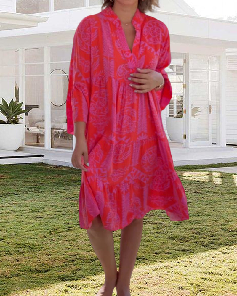 GR | Dress with 3/4 sleeves and geometric boho print