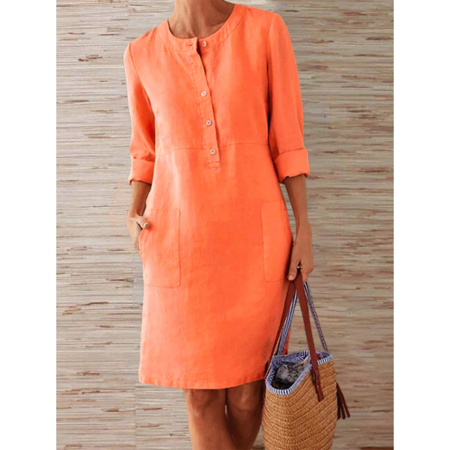 GR | new solid color dress made of cotton and linen
