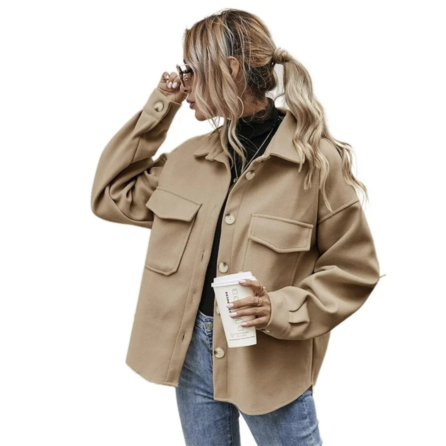 GR | Buttoned Jacket with Chest Pockets for Women