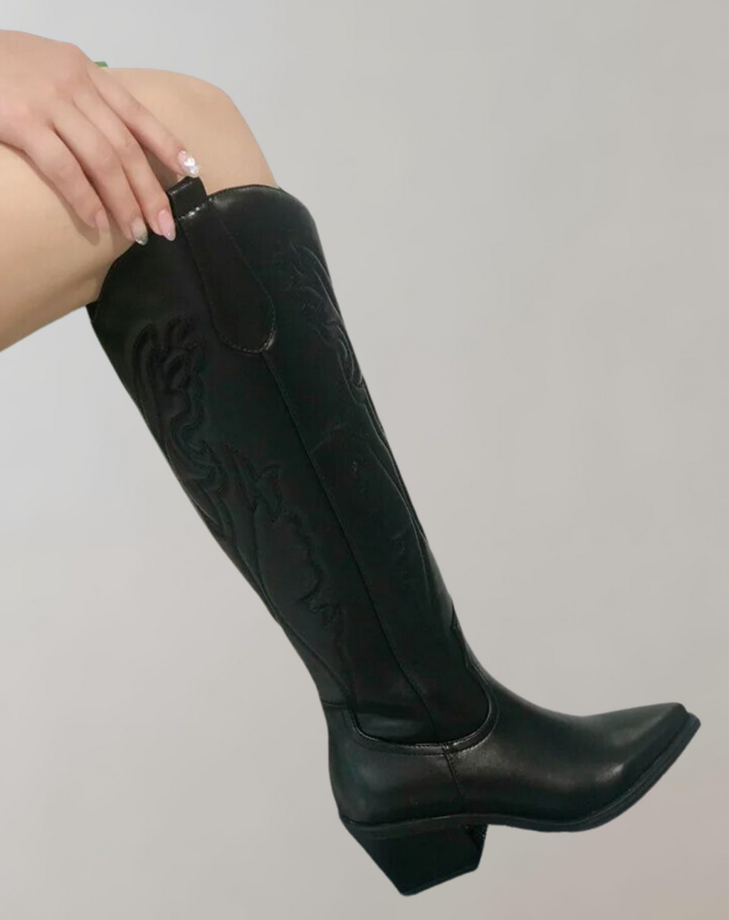 GR | Embroidered knee-high western boots