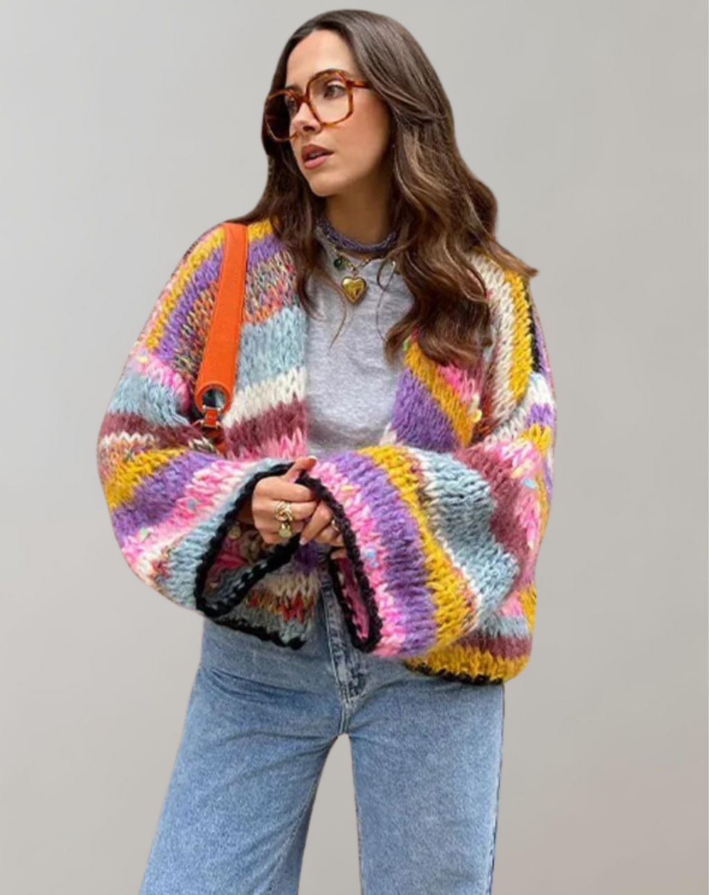 GR | Übergroße Und Bunte Strickjacke