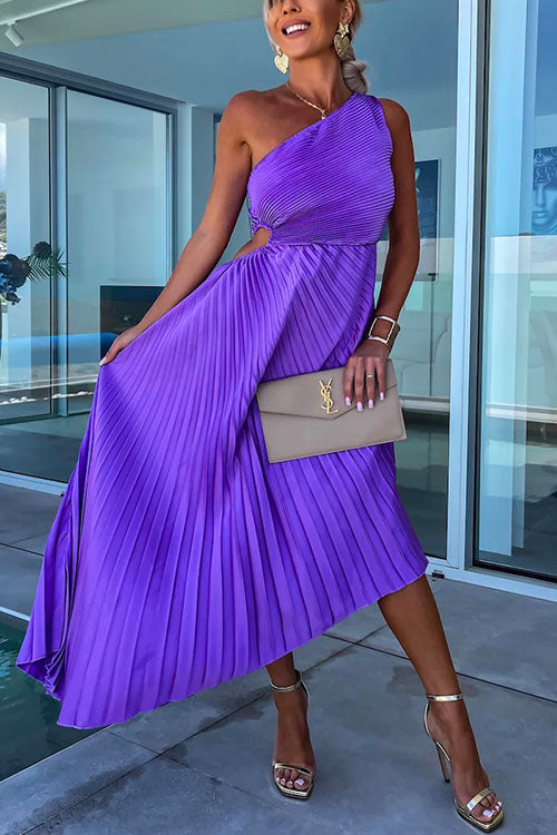 GR | Rosiedress Ein-Schulter Cut-Out Taille Unregelmäßig Plissiertes Abendkleid