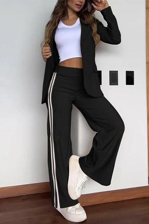 GR | Rosiedress Color Block Open Front Blazer Elastic Waist Slit Wide Leg Trousers Set 