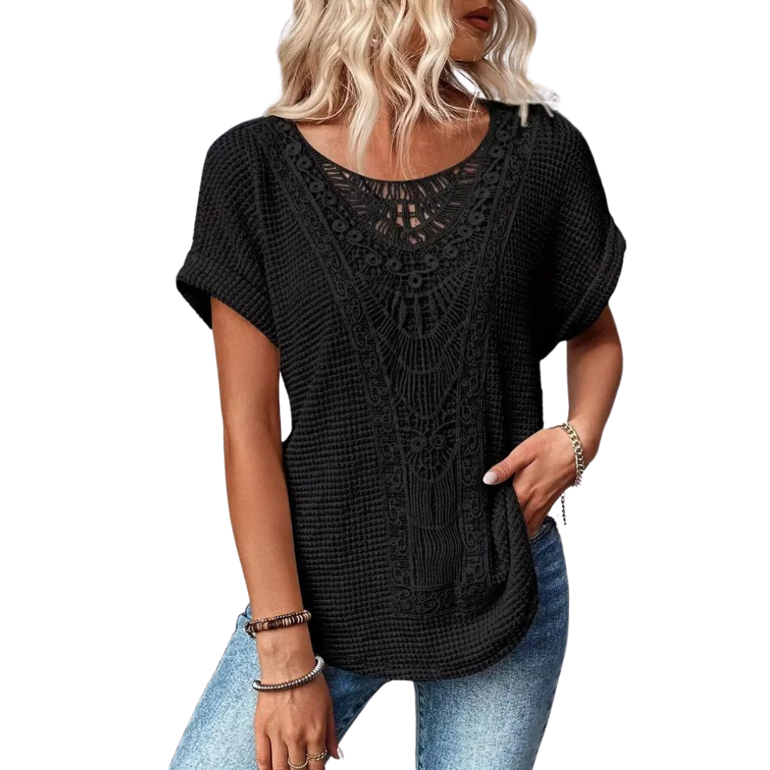 GR Short-sleeved top - Casual - Lace with round neckline