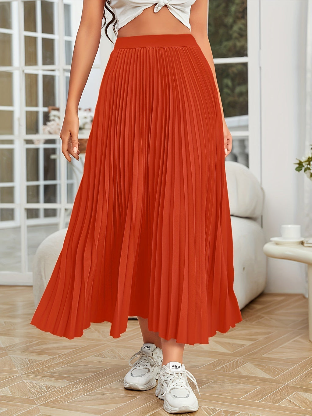 GR | Pleated plain curly skirt