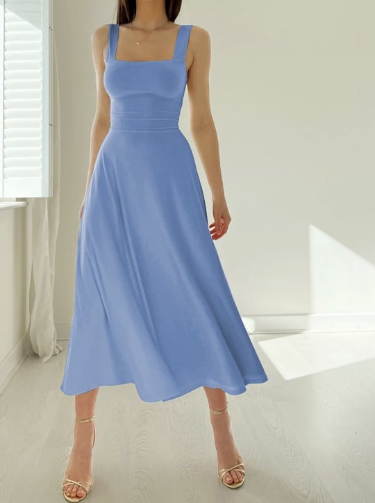Women's midi dress with wide straps 