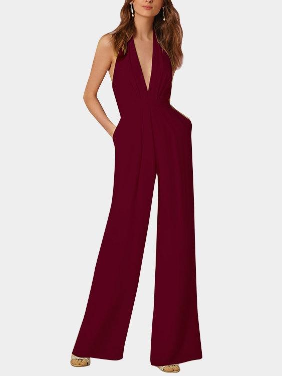 GR | Deep V-neck Sleeveless Wide Leg Jumpsuit